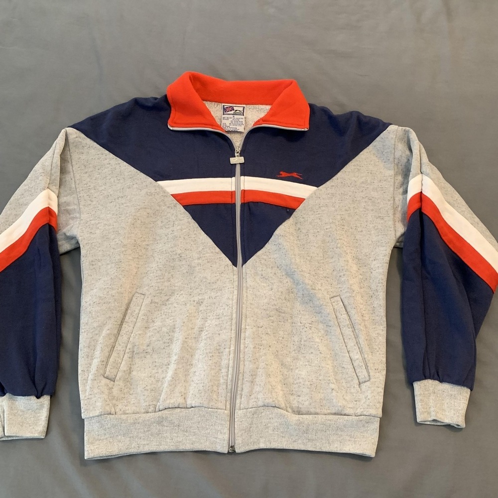 Slazenger Jacket Mens‎ Medium Gray Colorblock Track Full Zip Retro Athletic